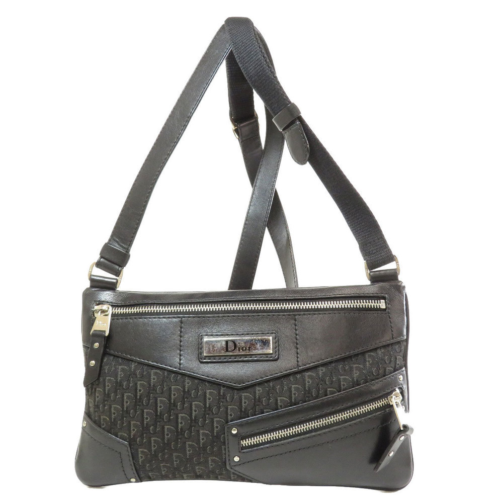 Christian Dior Trotter Pattern Shoulder Bag Canvas Black